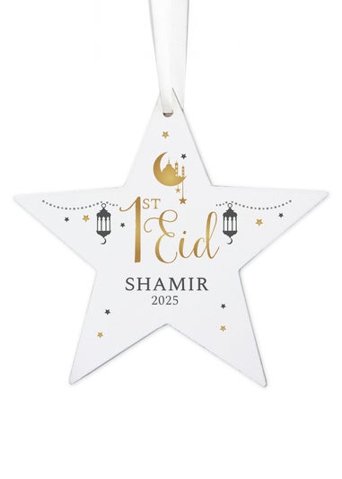 Personalised Memento Company White 1st Eid Wooden Star Decoration