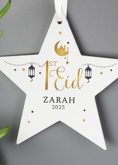 Personalised Memento Company White 1st Eid Wooden Star Decoration