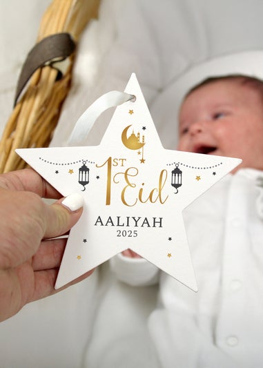 Personalised Memento Company White 1st Eid Wooden Star Decoration