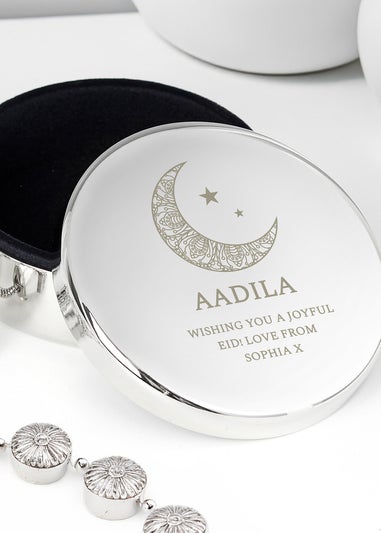 Personalised Memento Company Silver Eid & Ramadan Round Trinket Box