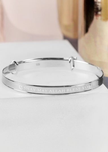 Personalised Memento Company Silver Eid Sterling Expanding Diamante Star Bracelet