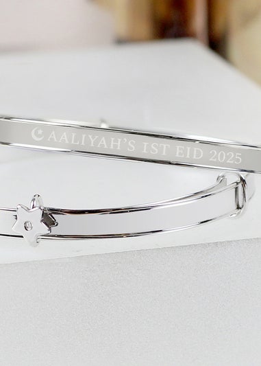 Personalised Memento Company Silver Eid Sterling Expanding Diamante Star Bracelet