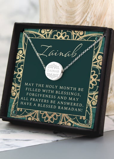 Personalised Memento Company Silver Sentiment Eid & Ramadan Disc Necklace Set