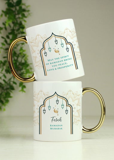 Personalised Memento Company White Eid & Ramadan Gold Handled Mug