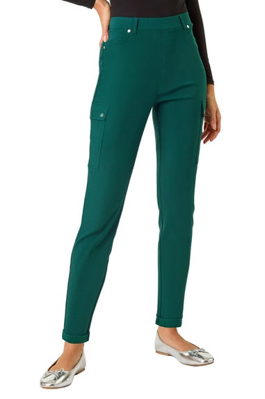 Roman Teal Turn Up Stretch Cargo Trousers