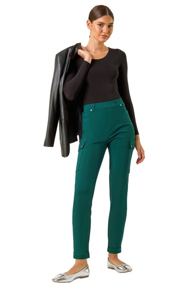 Roman Teal Turn Up Stretch Cargo Trousers