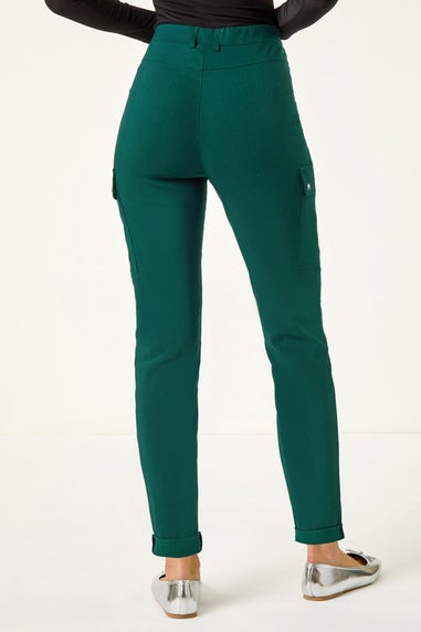 Roman Teal Turn Up Stretch Cargo Trousers
