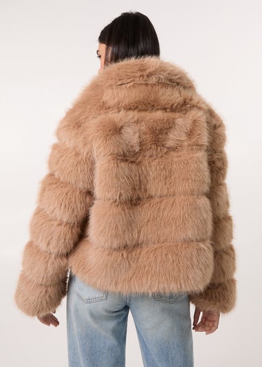 Pink Vanilla Camel Cropped Fur Pelted Jacket