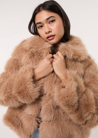 Pink Vanilla Camel Cropped Fur Pelted Jacket