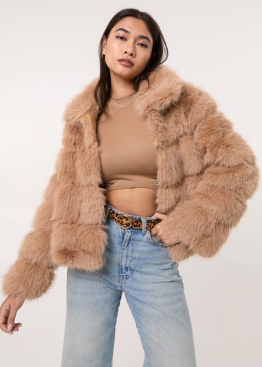 Pink Vanilla Camel Cropped Fur Pelted Jacket