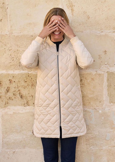 Cotton Traders Champagne Collarless Quilted Jacket