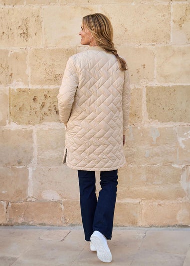 Cotton Traders Champagne Collarless Quilted Jacket