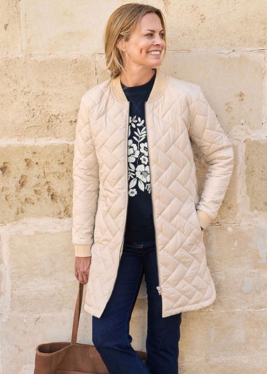 Cotton Traders Champagne Collarless Quilted Jacket