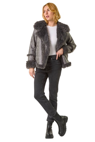 Dusk Grey Roman Faux Fur Aviator Jacket