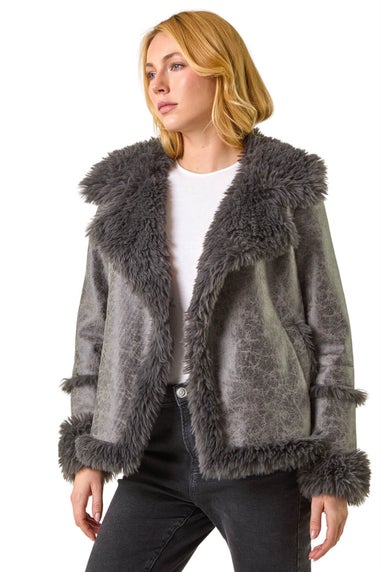 Dusk Grey Roman Faux Fur Aviator Jacket