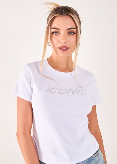 Pink Vanilla White Diamante Iconic Tee