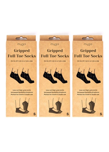 Myga Black Gripped Yoga Toe Socks 3-Pack