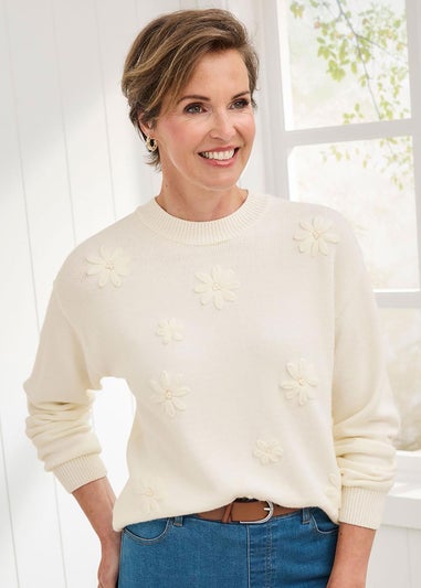 Cotton Traders Ivory Embroidered Jumper