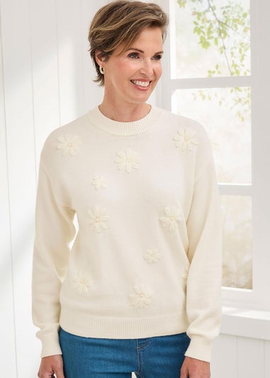 Cotton Traders Ivory Embroidered Jumper