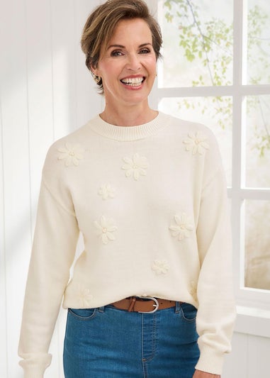 Cotton Traders Ivory Embroidered Jumper