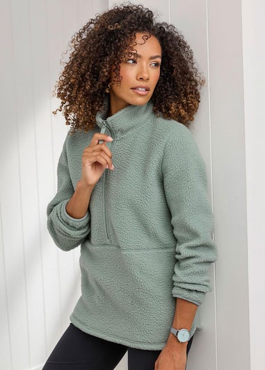 Cotton Traders Light Sage Half-Zip Fleece Jumper