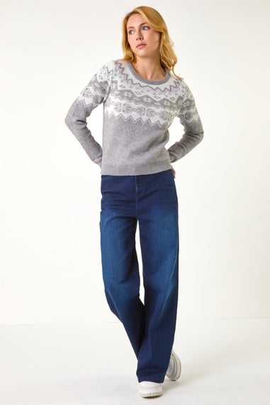 Dusk Grey Roman Snowflake Jacquard Knit Jumper