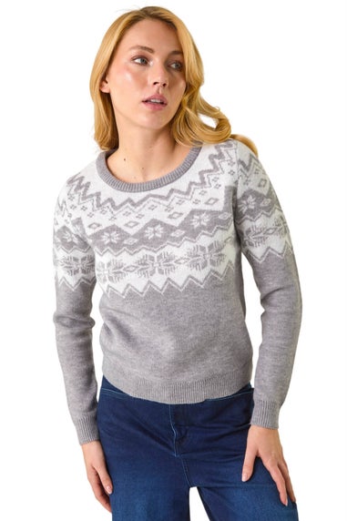 Dusk Grey Roman Snowflake Jacquard Knit Jumper