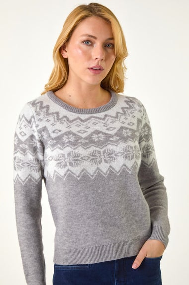 Dusk Grey Roman Snowflake Jacquard Knit Jumper