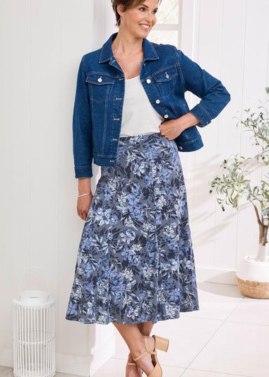 Cotton Traders Dark Blue Burnout Jersey Pull-On Maxi Skirt