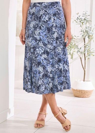 Cotton Traders Dark Blue Burnout Jersey Pull-On Maxi Skirt