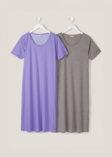 Cotton Traders Lavender 2 Pack Short Sleeve Nightdresses