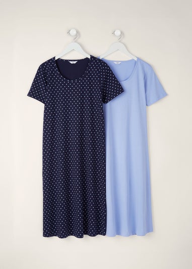 Cotton Traders Dark Blue 2 Pack Short Sleeve Nightdresses