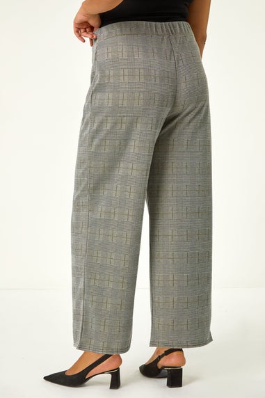 Roman Grey Curve Checked Elastic Waist Wide Leg Trouser