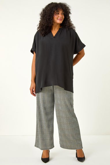 Roman Grey Curve Checked Elastic Waist Wide Leg Trouser