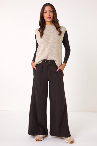 Roman Black Super Stretch Tie Front Wide Leg Trouser