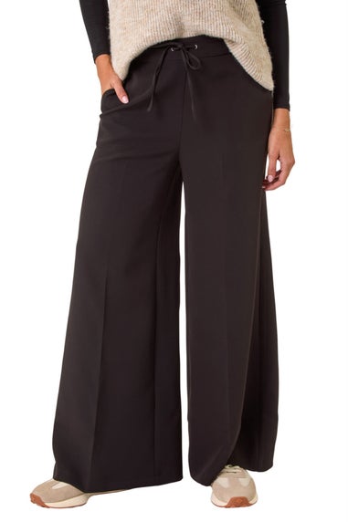 Roman Black Super Stretch Tie Front Wide Leg Trouser