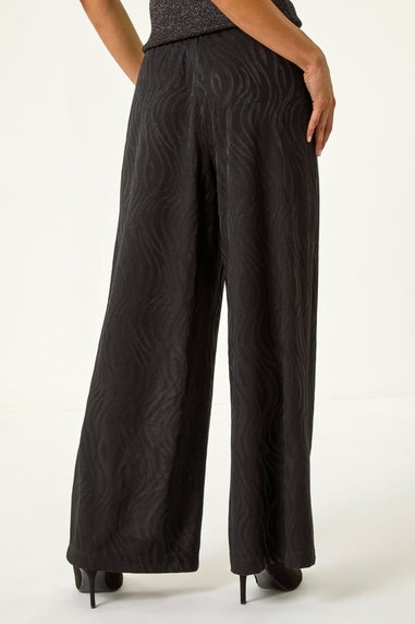 Roman Black Petite Jacquard Wide Leg Trouser