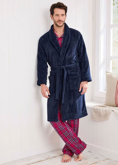 Cotton Traders Navy Fleece Dressing Gown