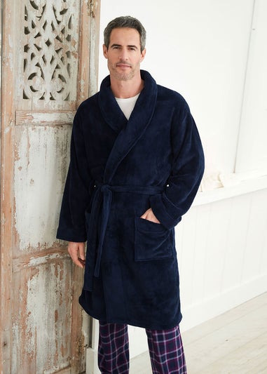 Cotton Traders Navy Fleece Dressing Gown