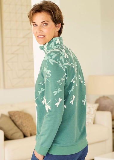 Cotton Traders Dusty Jade Print Zip-Neck Sweatshirt