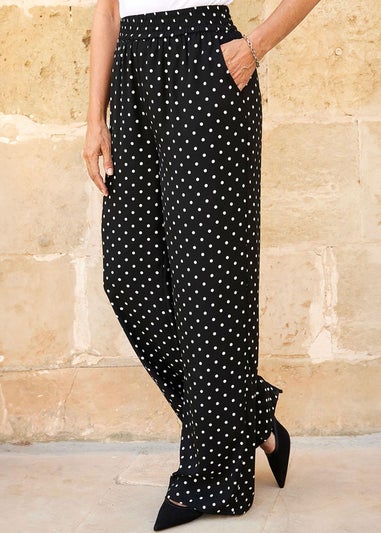 Cotton Traders Black Printed Wide-Leg Pull-On Trousers