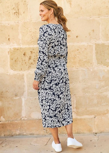 Cotton Traders Navy Printed Midi Dress