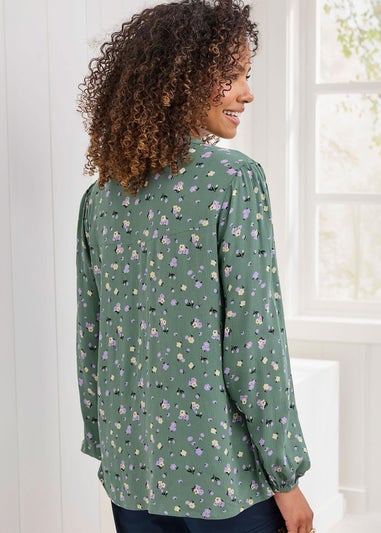 Cotton Traders Forest Green Printed Crinkle Blouse