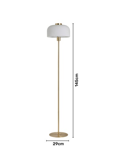 BHS Costa Brass Floor Lamp with Ribbed White glass (145cm x 29cm)