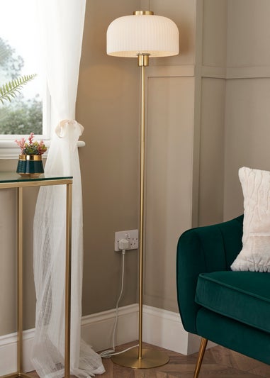 BHS Costa Brass Floor Lamp with Ribbed White glass (145cm x 29cm)