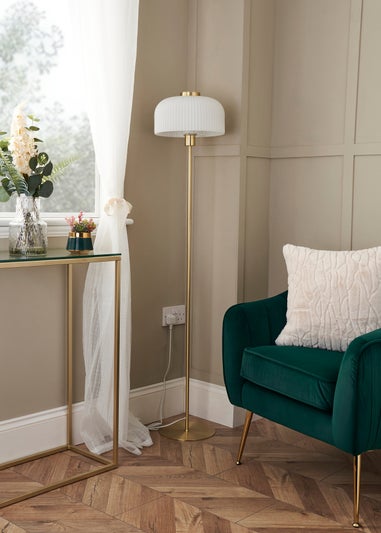 BHS Costa Brass Floor Lamp with Ribbed White glass (145cm x 29cm)