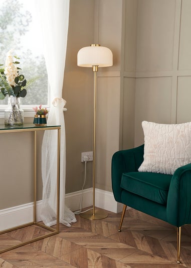 BHS Costa Brass Floor Lamp with Ribbed White glass (145cm x 29cm)