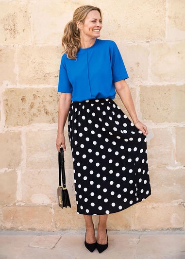 Cotton Traders Black Printed Pull-On Midi Skirt