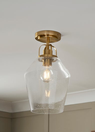 BHS Athea Brass & Bubble Glass 1 Light Flush (35cm x 21cm)