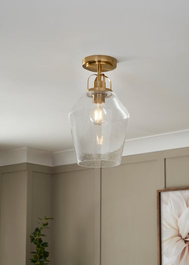 BHS Athea Brass & Bubble Glass 1 Light Flush (35cm x 21cm)